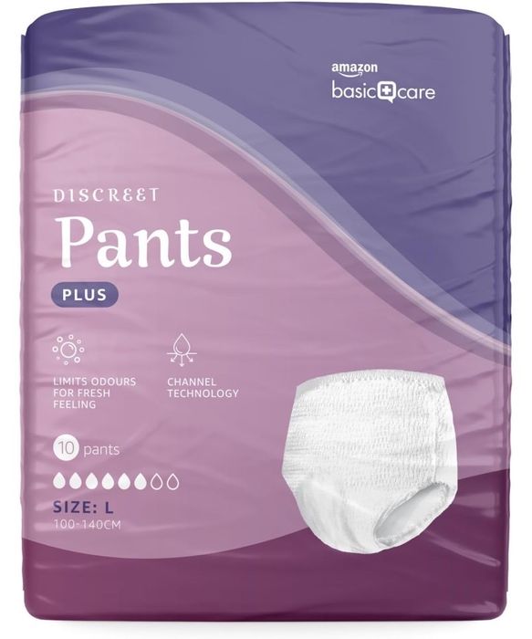 Chiloti pentru incontinenta urinara,L, 10 bucati, Amazon Basic Care