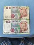 Vând două bancnote de 1000 lire italiene