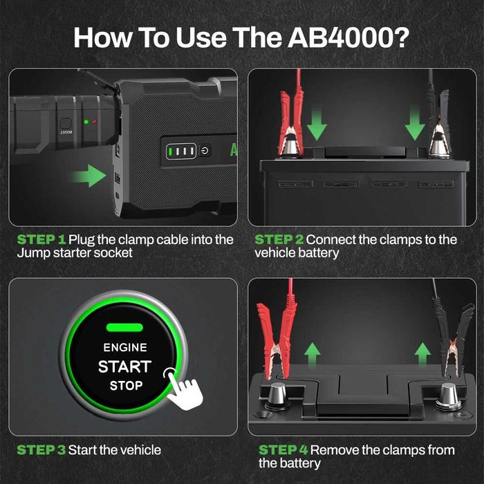 Acumulator extern pornire auto/Jump Starter, AMPBANK AB4000, 16000mAh