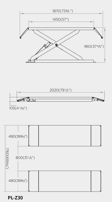 НЕМСКИ Ножичен Подемник ROCKFORCE Z30 3 Тона (105-960мм) + ЛЕД ФЕНЕР