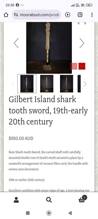 Sabie tribala vintage dinti de rechin sec.XIX