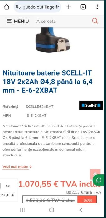 Pistol de Nituri SCELL-IT 18V 2x2Ah Ø4,8 până la 6,4 mm - E-6-2XBAT