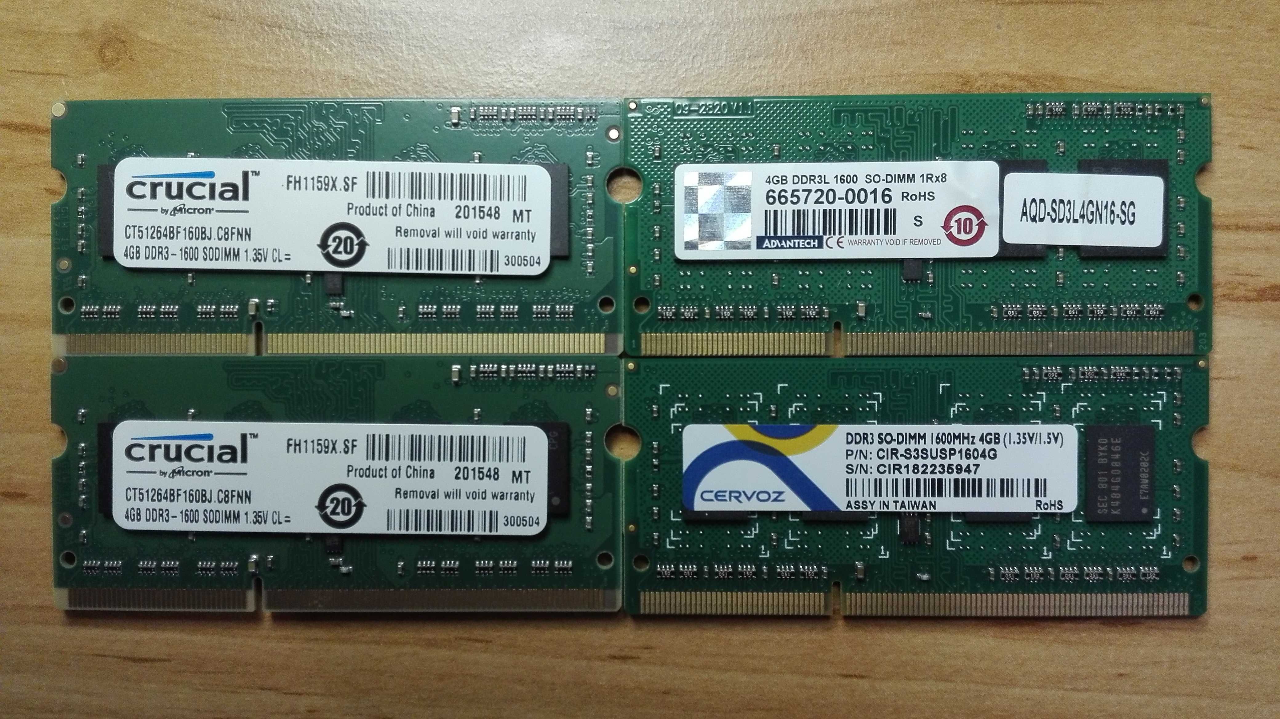 DDR 3 Laptop 4GB - Crucial / Cervoz / ADVANTECH / ( ELPIDA - 2GB )
