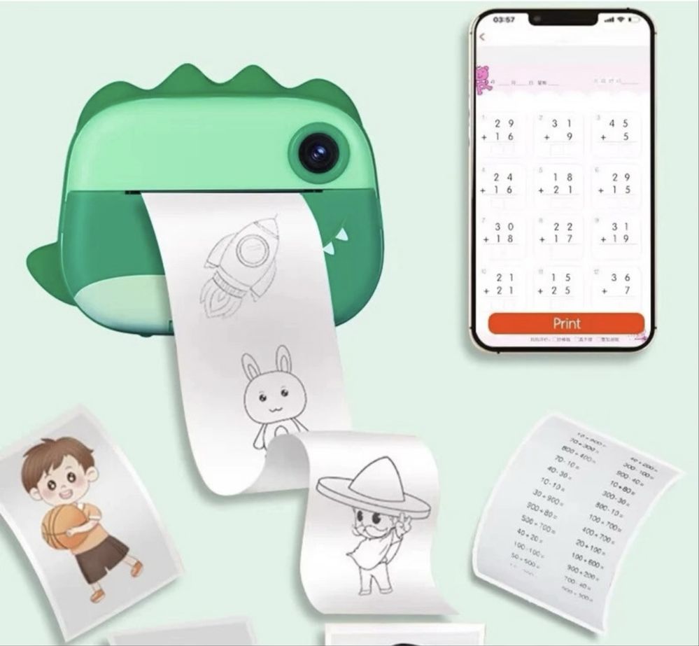 Camera pentru copii foto video, cu imprimare imediata, verde, NOUA