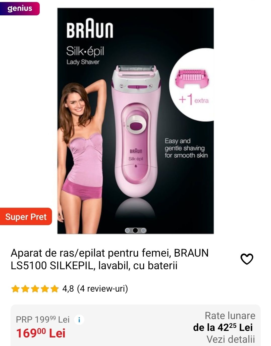 Aparat de ras/epilat femei, BRAUN LS5100 SILKEPIL, lavabil,cu baterii