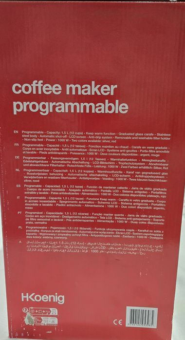 Cafetieră programabilă H.Koenig 1000W – 12 cești, nouă