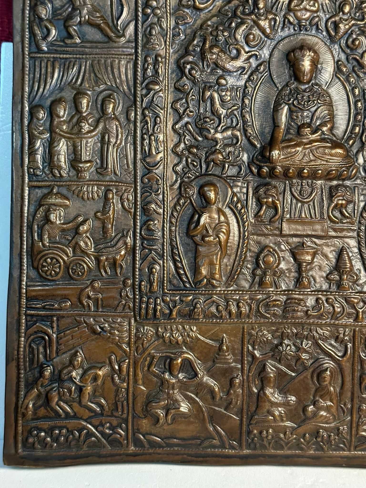 TABLOU IN CUPRU - Viata lui Shakyamuni Buddha - Repousse - Sec. 19 !