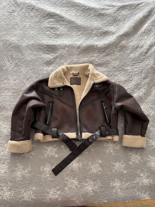 Zara biker кожено яке в кафяво