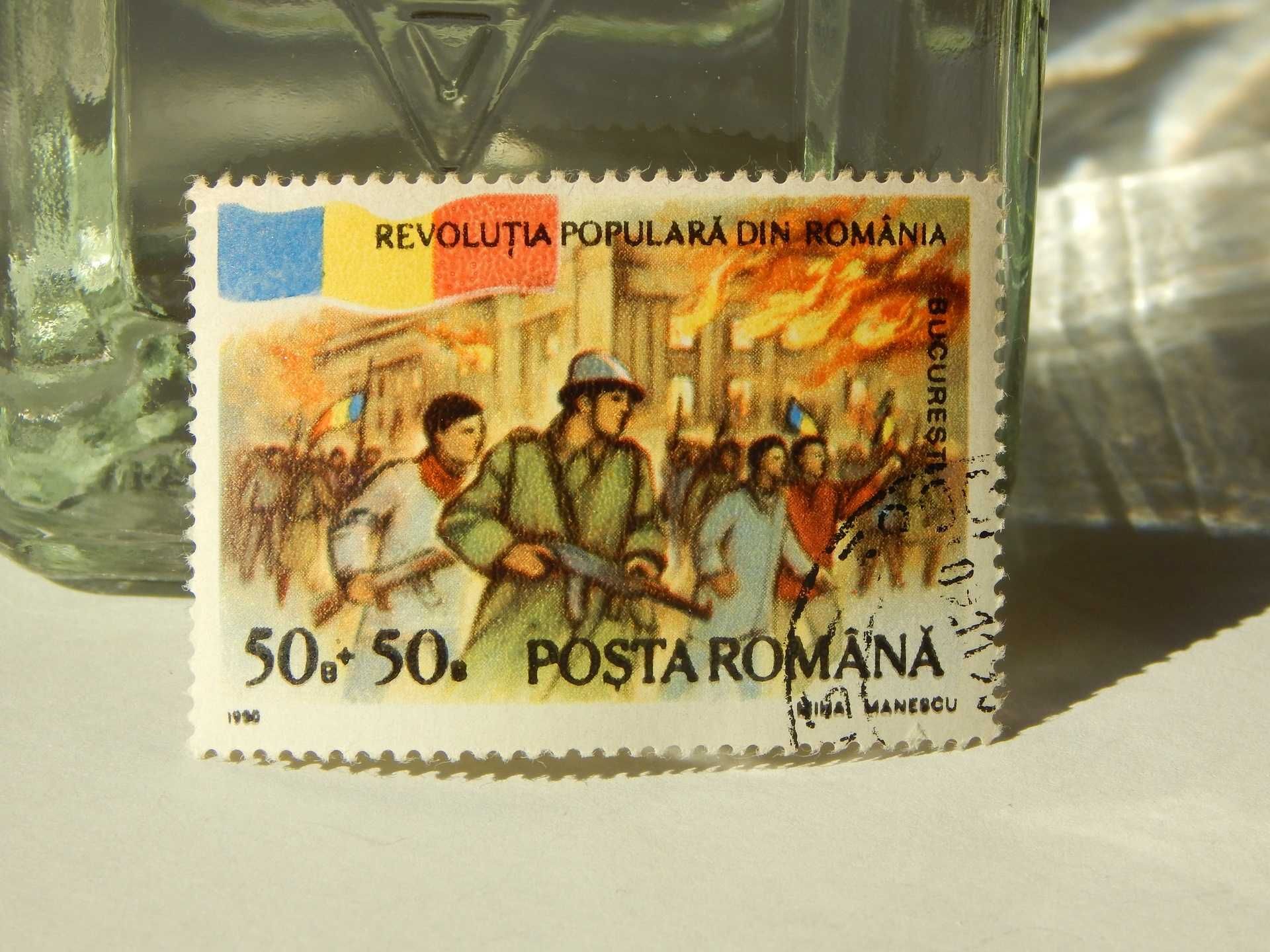 Timbru Revolutia Romana 1989 asediu Comitetului Central Bucuresti 1990