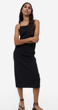 Дълга черна рокля с цепка H&M