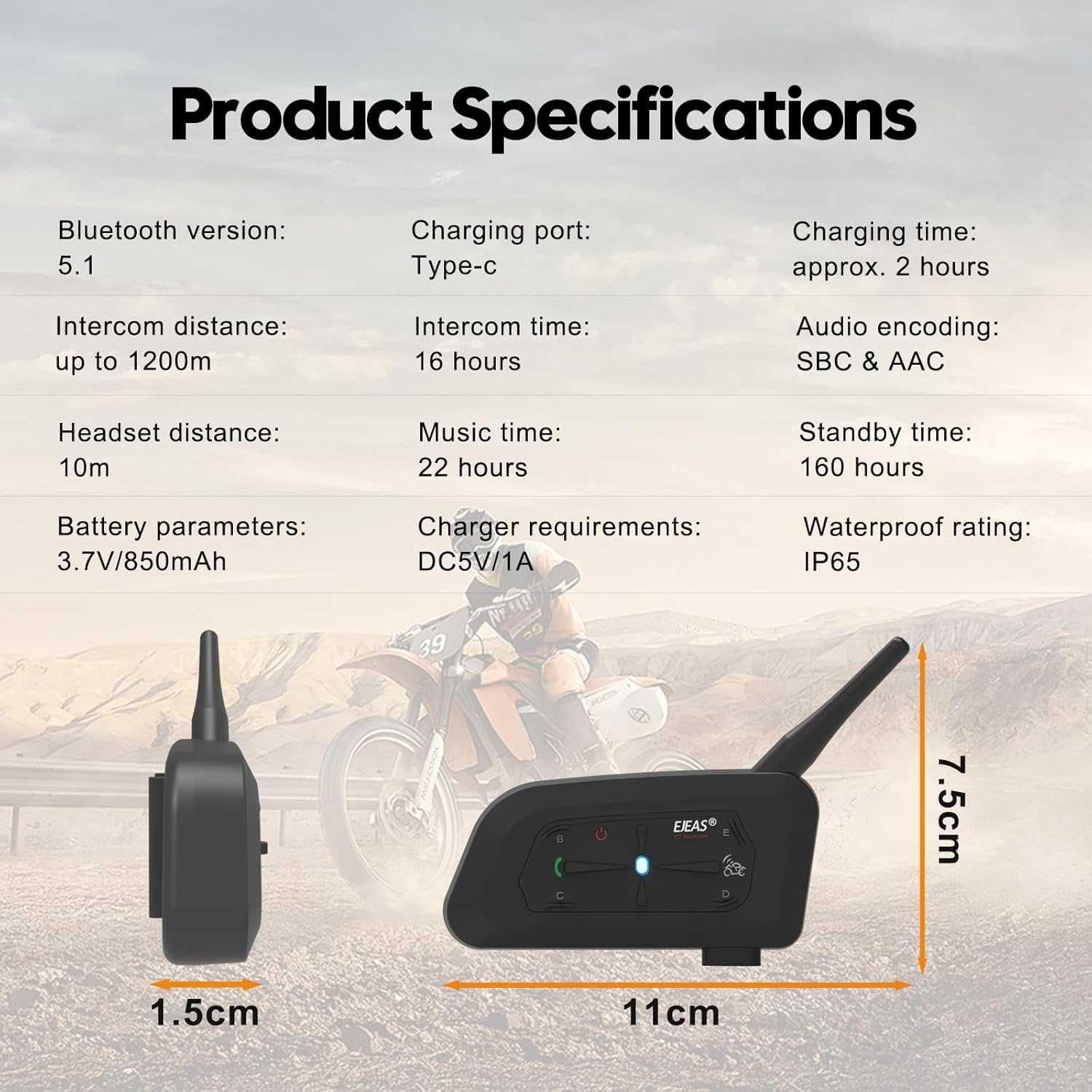 EJEAS V7 Bluetooth интерком за мото каска 7 ездача 1200M