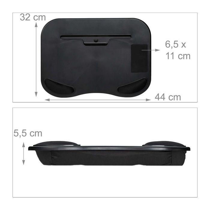 Suport de genunchi pentru laptop cu suport pentru telefon mobil negru