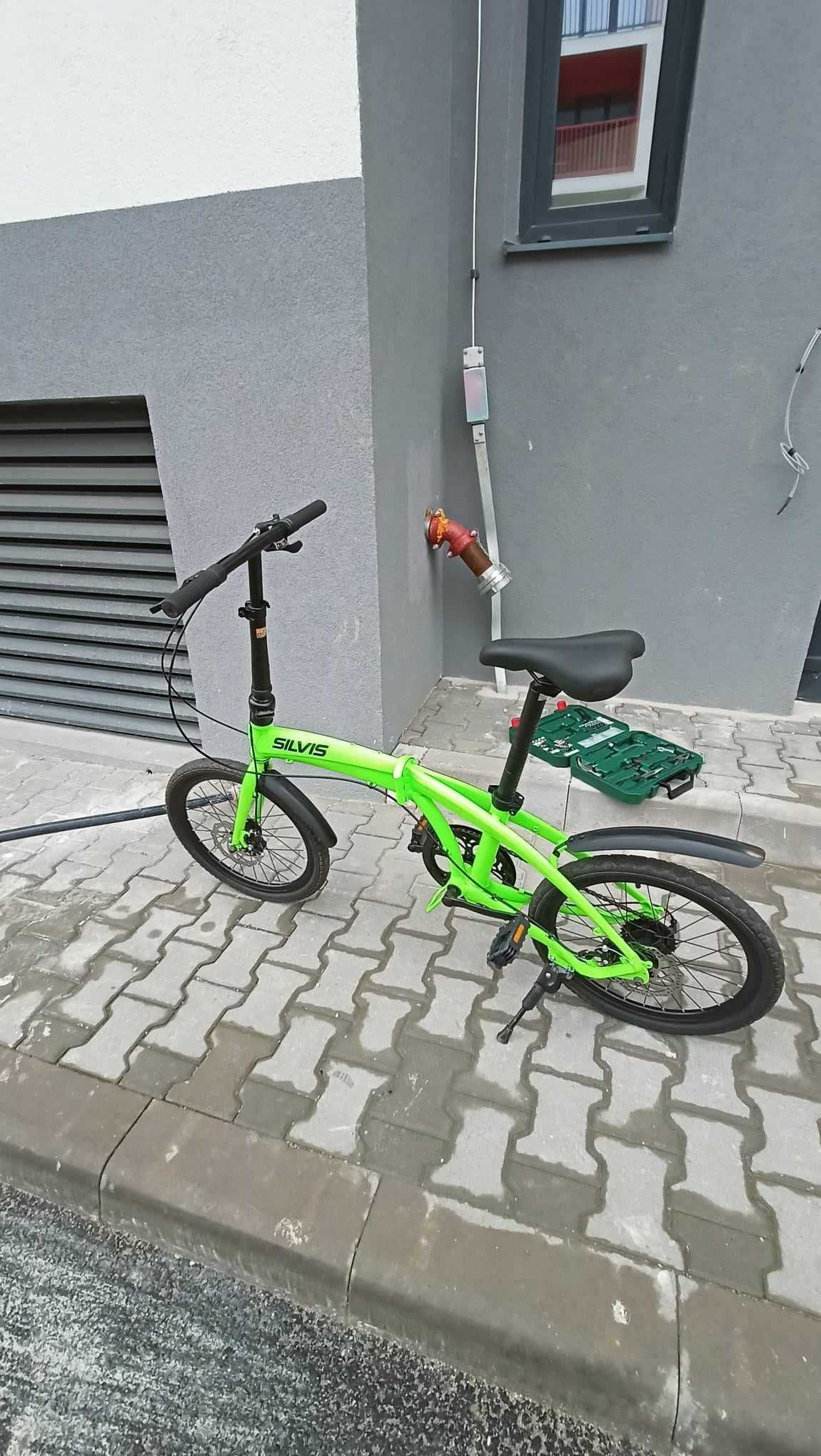 Bicicleta Silvis pliabila noua 1x7, roti 20", culoare verde Neon