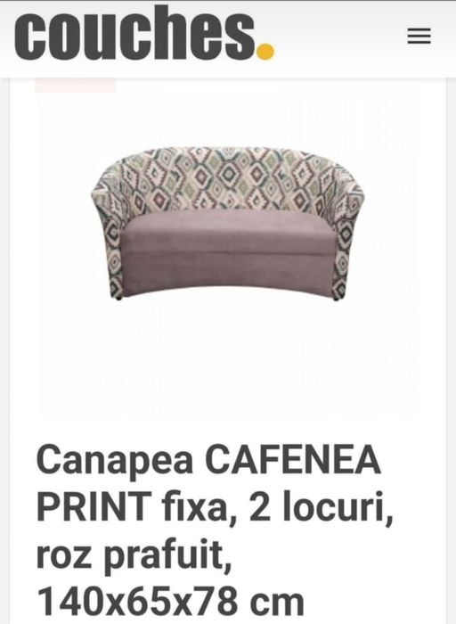 Canapea fixa 2 locuri roz prafuit