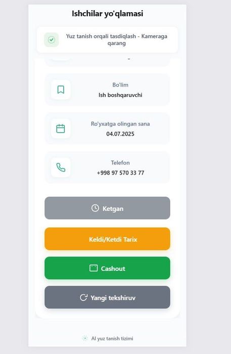 FaceID tizimini joriy qilish