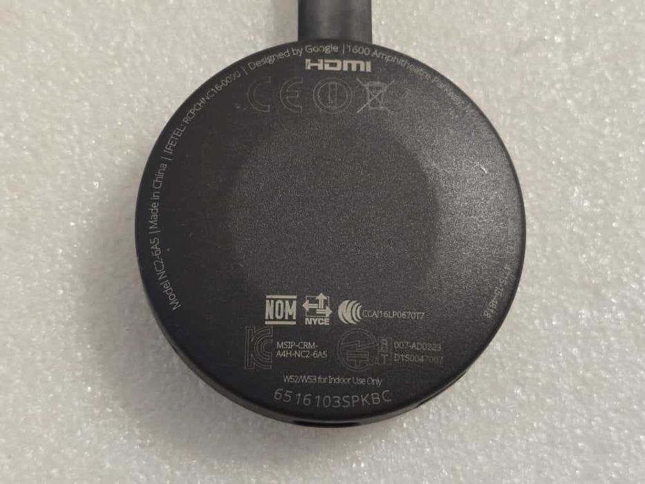 Chromecast Google 2nd Gen. Model NC2-6A5, HDMI Black 1080p Streaming