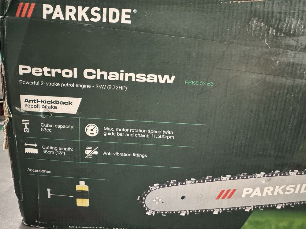 Нова бензинова резачка за дърва Парксайд Parkside