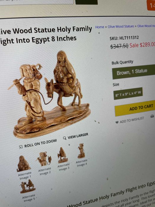 Statueta scena biblic handmade Maria Isus Fatima Bethlehem lemn maslin