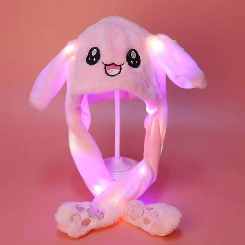 Подвижна шапка зайче с мърдащи се уши и LED светлини / Цвят: Розов, Си