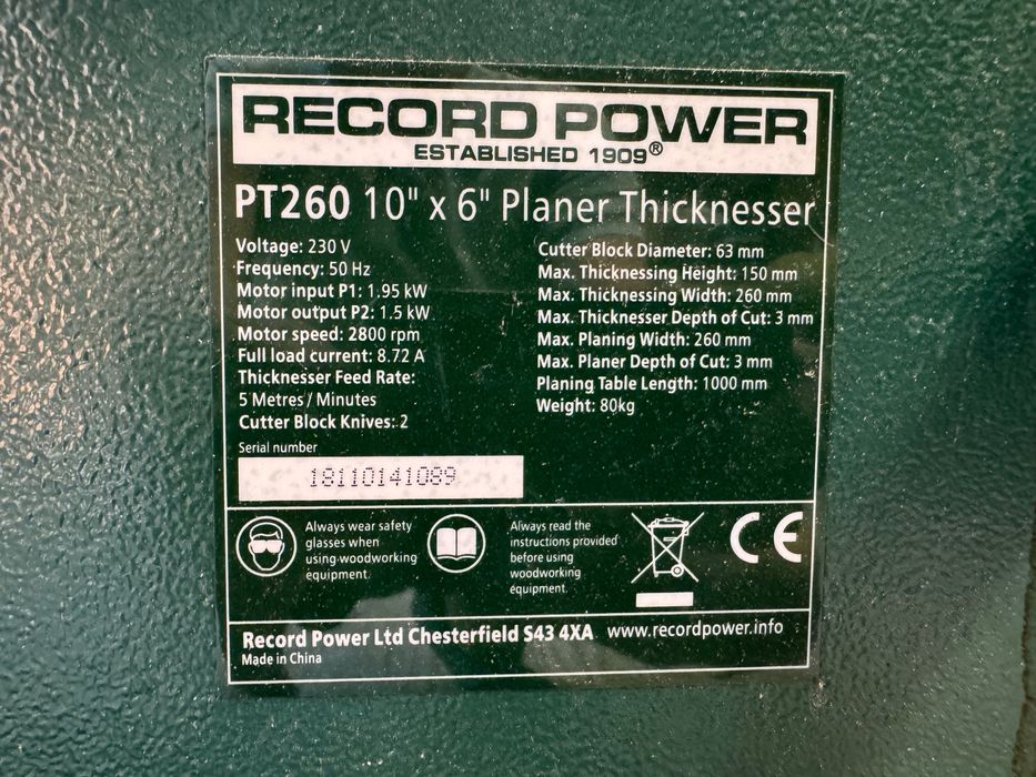 Абрихт и щрайхмус Record Power PT260 10” x 6” Planer Thicknesser