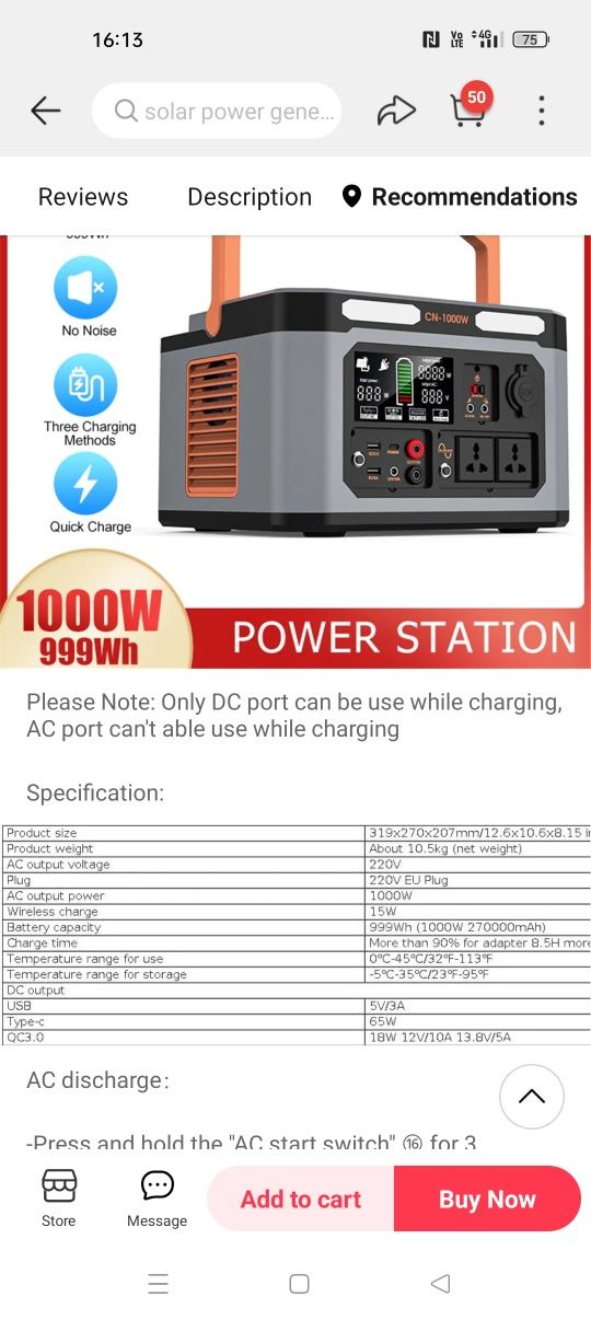 Generator cn 1000w  vârf 2000w