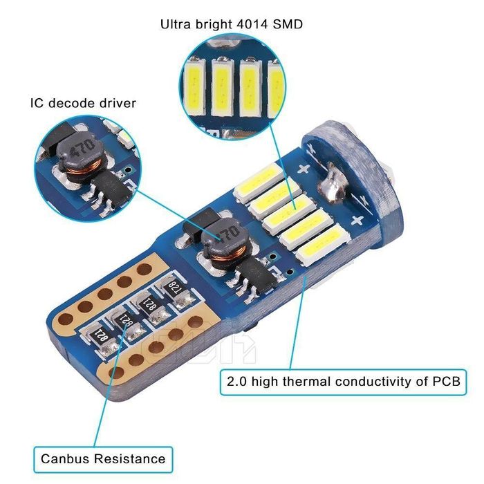 комплект 2броя led диодни габаритни крушки flyseen fls6002, t10  ...