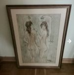 Антикварна картина Еротика от БГ художник с рамка и паспарту подписана