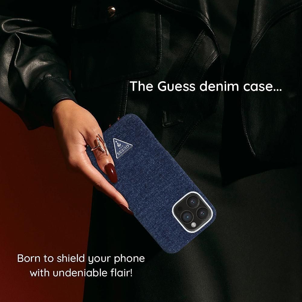 Guess – калъф denim triangle logo magsafe за iphone 16 pro max – син