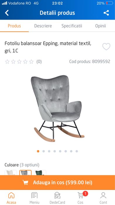 Fotoliu scaun balansoar gri ca nou