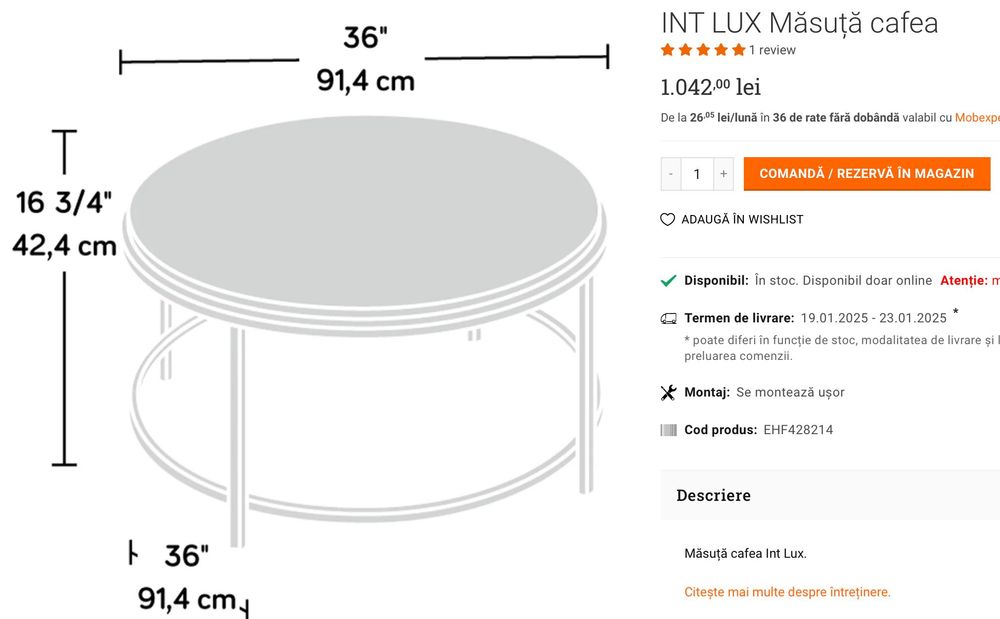 Măsuță cafea INT LUX, Mobexpert