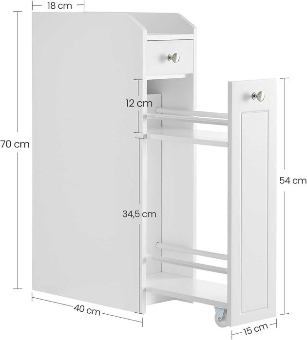 Шкаф за баня Тесен за тоалетна хартия Тоалетен с чекмеджета Стоящ Бял