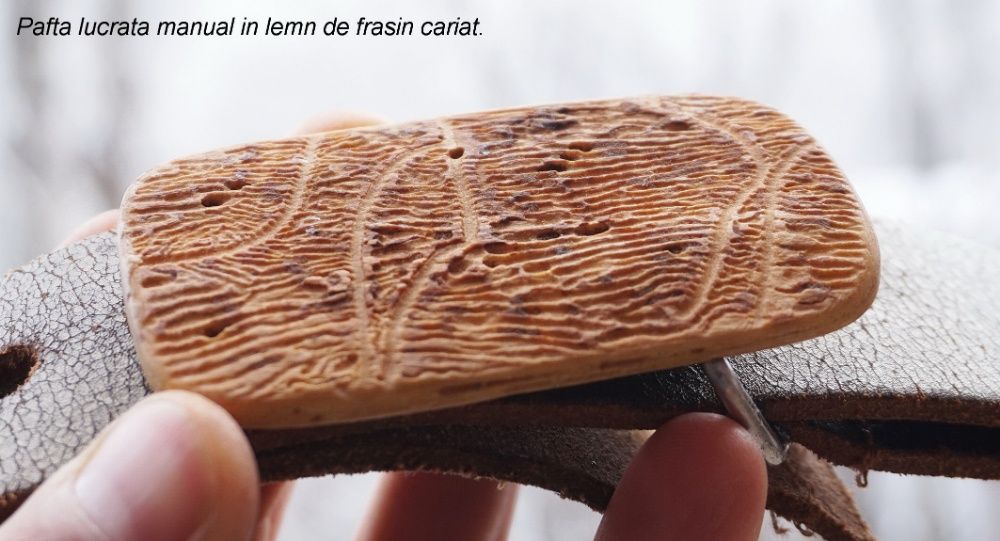 Curea piele pafta lemn artizanat lucru manual sculptura