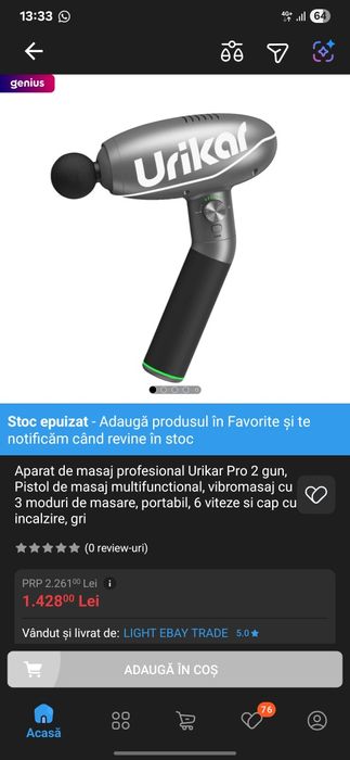 Pistol Masaj Profesional Urikar Pro 2 Amplitudine 14mm Cap Incalzit