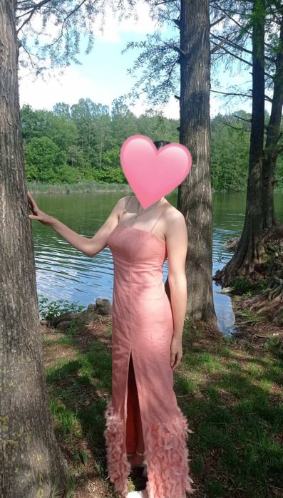 Официална дълга рокля, цвят корал