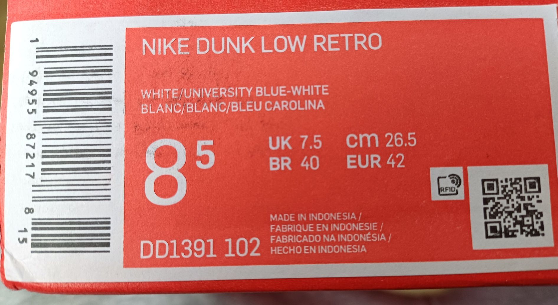 Nike dunk low retro university blue-white blanc
