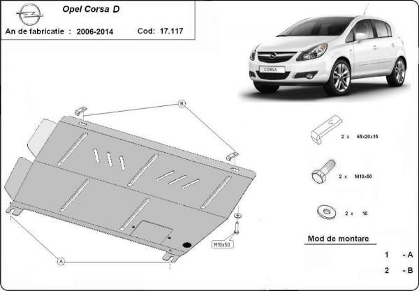 Scut motor metalic pentru Opel Corsa C, D, E,F 2000-prezent - otel 2mm