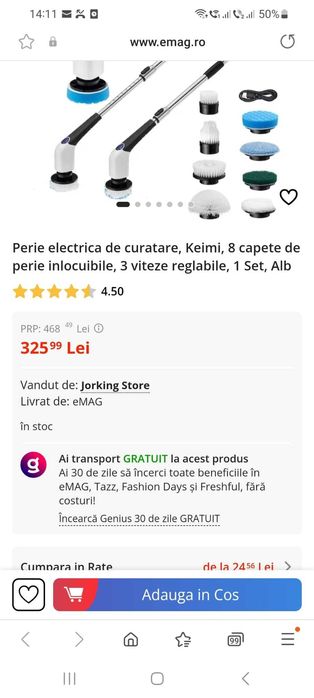 Mop Perie electrica de curatare, Keimi, 8 capete de perie inlocuibile,