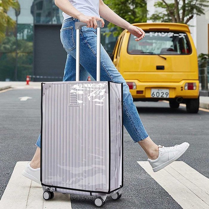 Husa protectie transparenta pentru valiza PVC fixare Velcro 67x47x33cm