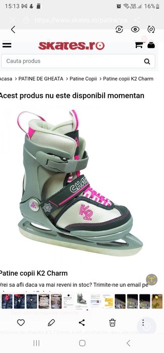 Patine Gheață K2 Charm Ice fete reglabile/nr.32-37