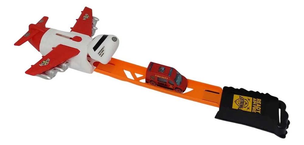 Самолет с катапулт и пожарна кола, комплект за деца