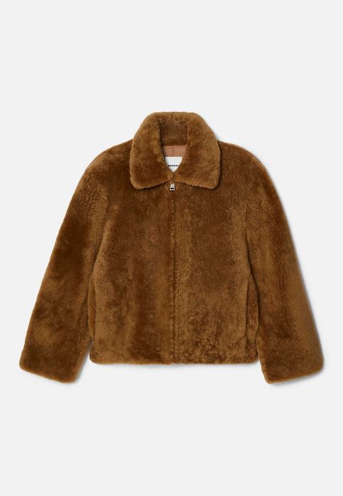 sandro, Jachetă de iarnă din blană de miel Blouson Mouton, Camel, M