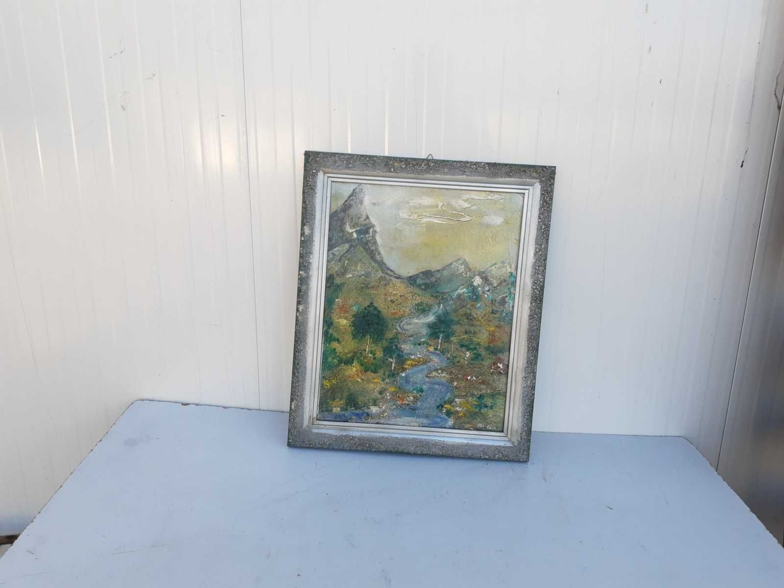 Стара картина с рамка Елена Николова 1980г По поречието на планината