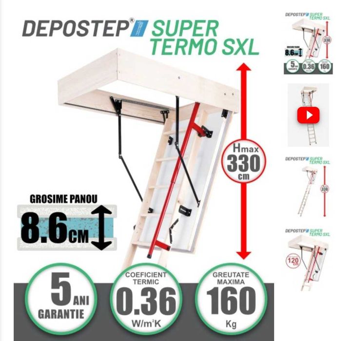 Scara pod DEPOSTEP SUPER TERMO SXL pod pliabil din lemn, H max 330 cm