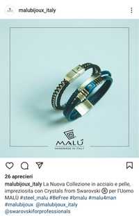 Brătară MALU Made în Italy piele inox și cristale Swarovski