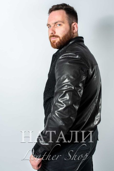 SALE Мъжки кожен бомбър Камен