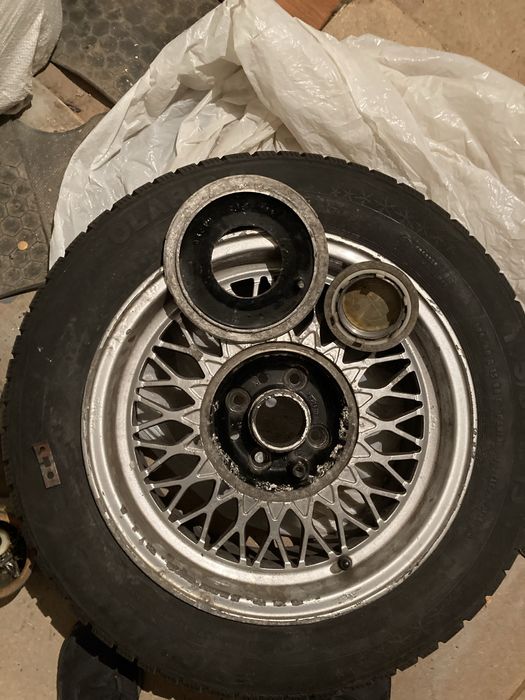 Jante R15 4x100 replica BBS + cauciucuri 195 60 R15 dot vechi