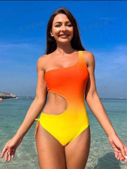 Costum de baie intreg galben portocaliu marime M