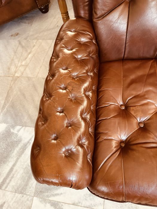 Кожено кресло от Швеция – Chesterfield стил, естествена кожа