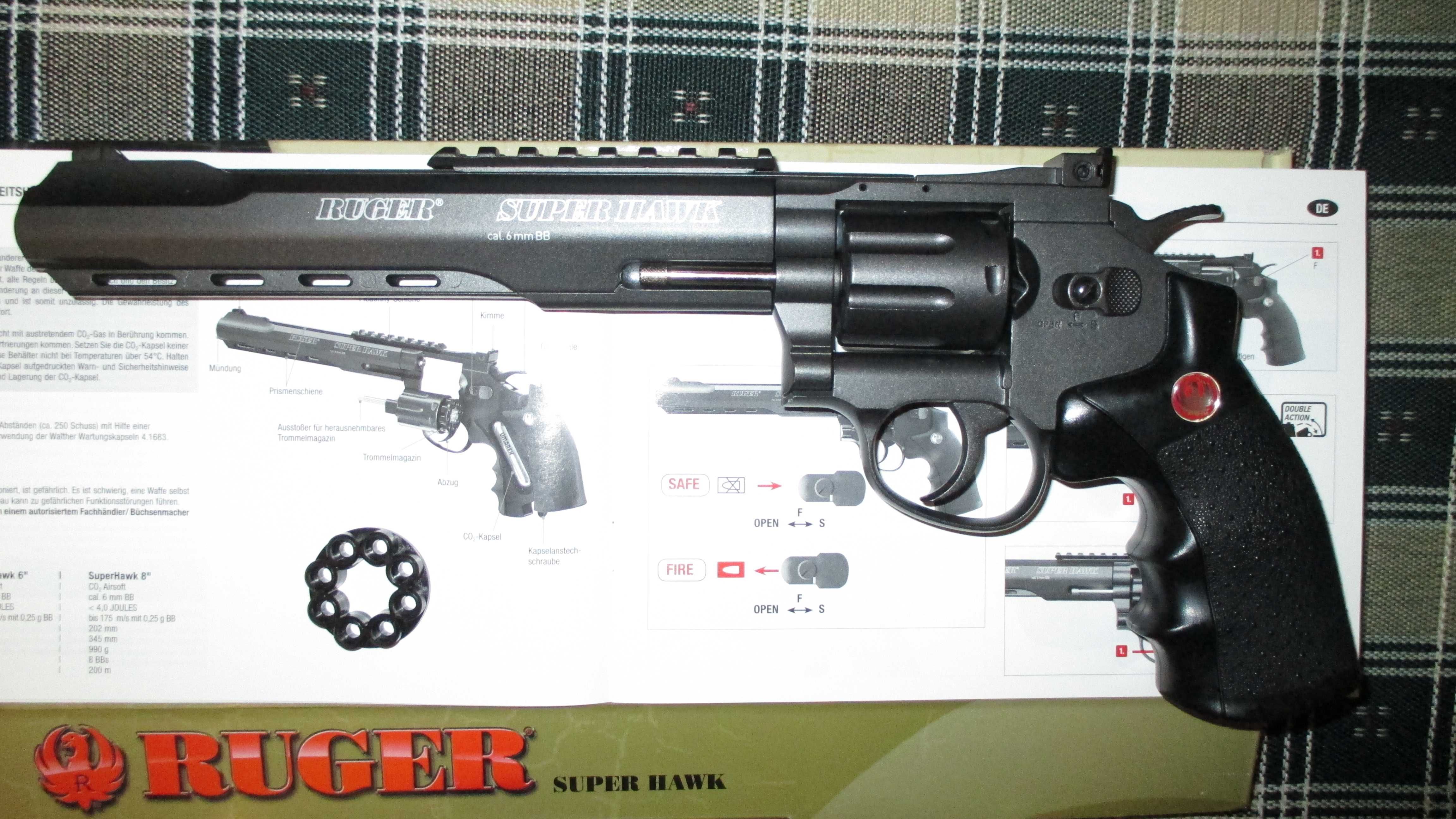 Revolver Ruger SuperHawk  8 inch Airsoft + 8 butelii Co2