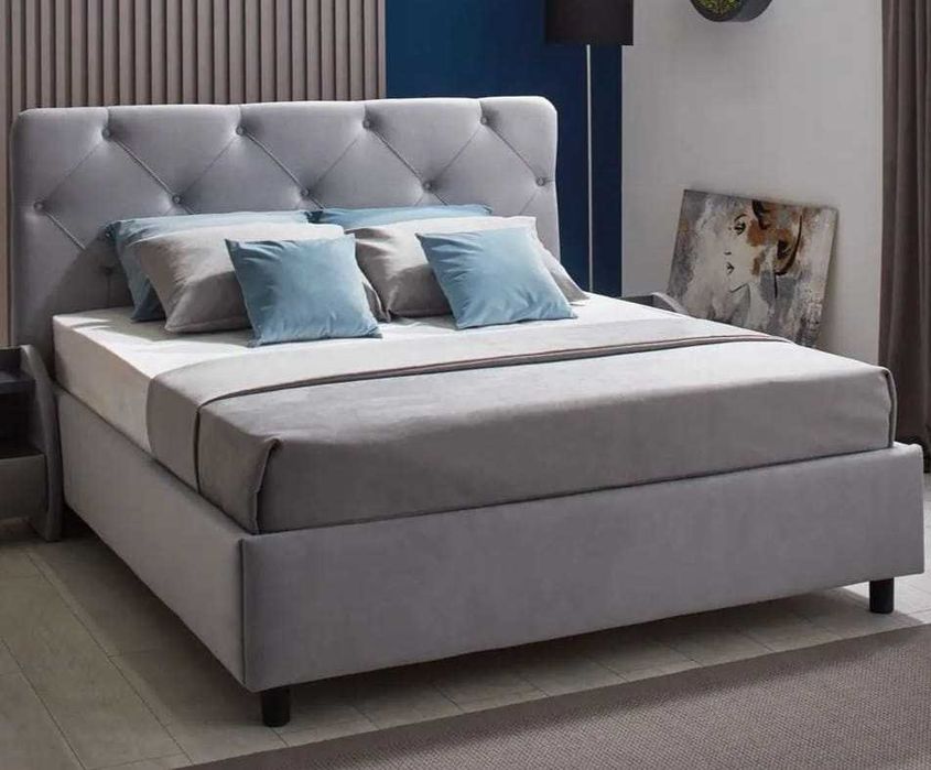 Pat Matrimonial Tapitat Gri - Calitate și Spațiu de Depozitare.